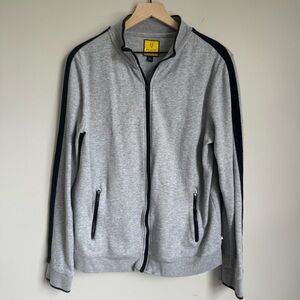 Men’s Large Zip Up Sweater Gray Black Stripe Pockets Prince & Fox Normcore Basic